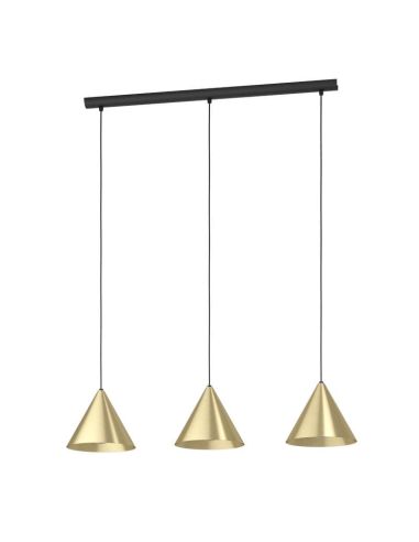 Lámpara colgante 3 luces cónicas NARICES, diseño New Nordic, negro/latón, E27 (no incl.) 920×1100×220 mm