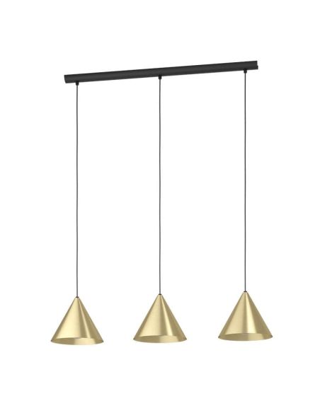 Lámpara colgante 3 luces cónicas NARICES, diseño New Nordic, negro/latón, E27 (no incl.) 920×1100×220 mm