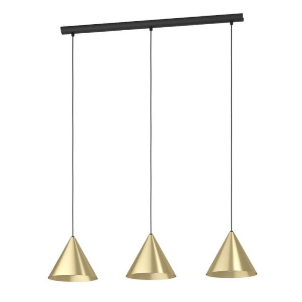 Suspension conique à 3 lumières NOSES, design néo-nordique, noir/laiton, douille E27 (non fournie), 920 × 1100 × 220 mm