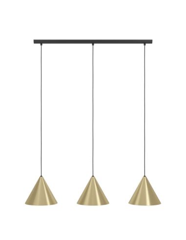Lámpara colgante 3 luces cónicas NARICES, diseño New Nordic, negro/latón, E27 (no incl.) 920×1100×220 mm