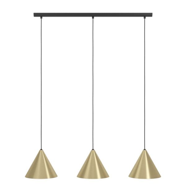 Lámpara colgante 3 luces cónicas NARICES, diseño New Nordic, negro/latón, E27 (no incl.) 920×1100×220 mm