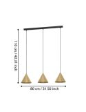 Lámpara colgante 3 luces cónicas NARICES, diseño New Nordic, negro/latón, E27 (no incl.) 920×1100×220 mm