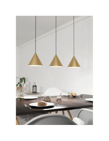 Lámpara colgante 3 luces cónicas NARICES, diseño New Nordic, negro/latón, E27 (no incl.) 920×1100×220 mm