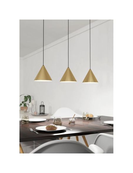 Lámpara colgante 3 luces cónicas NARICES, diseño New Nordic, negro/latón, E27 (no incl.) 920×1100×220 mm