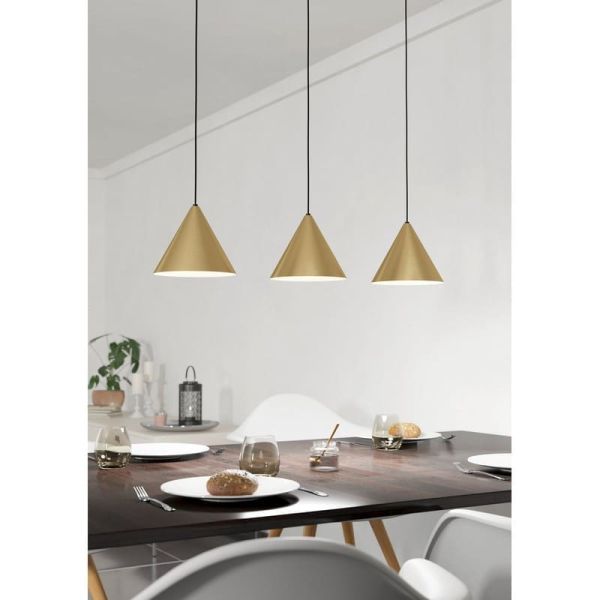 Lámpara colgante 3 luces cónicas NARICES, diseño New Nordic, negro/latón, E27 (no incl.) 920×1100×220 mm