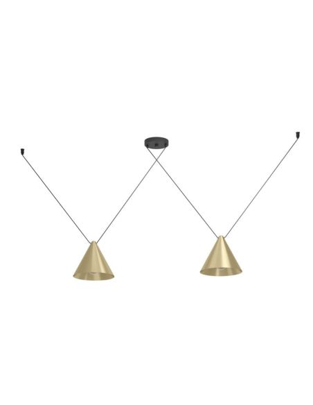 Lámpara colgante 2 luces cónicas NARICES-1, latón cepillado y negro, diseño New Nordic, E27 (no incl.)
