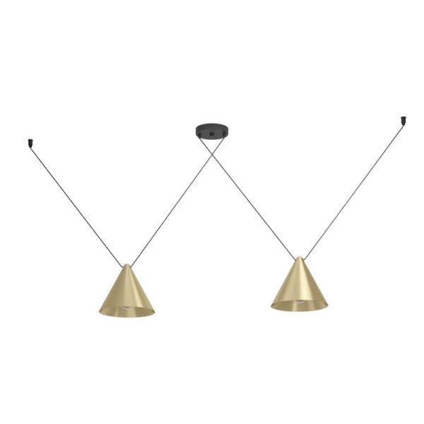 Lámpara colgante 2 luces cónicas NARICES-1, latón cepillado y negro, diseño New Nordic, E27 (no incl.)