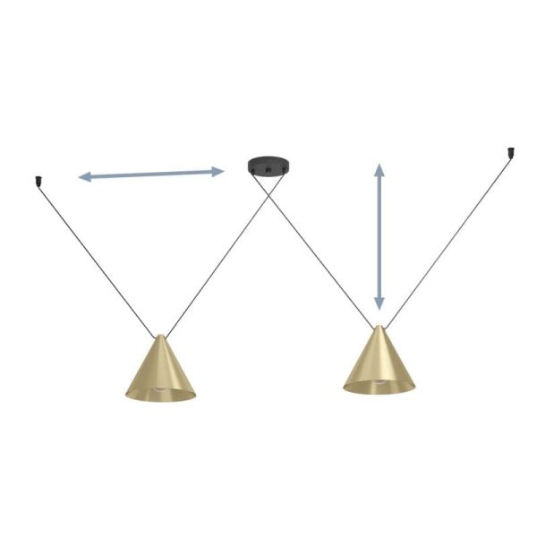 Lámpara colgante 2 luces cónicas NARICES-1, latón cepillado y negro, diseño New Nordic, E27 (no incl.)