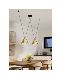 Lámpara colgante 2 luces cónicas NARICES-1, latón cepillado y negro, diseño New Nordic, E27 (no incl.) 2
