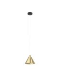 Lámpara colgante 1 luz cónica NARICES 1 E27 (no incl.), latón cepillado dorado y cable textil negro, Ø220mm