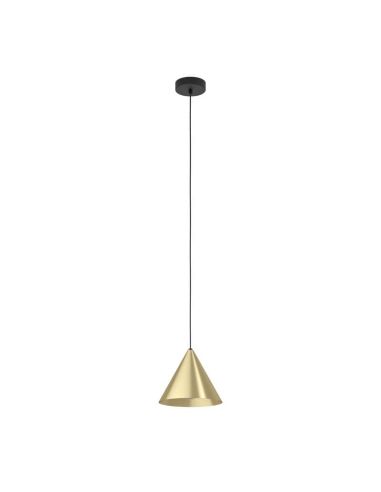 Lámpara colgante 1 luz cónica NARICES 1 E27 (no incl.), latón cepillado dorado y cable textil negro, Ø220mm