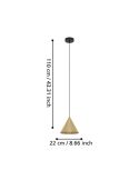Lámpara colgante 1 luz cónica NARICES 1 E27 (no incl.), latón cepillado dorado y cable textil negro, Ø220mm
