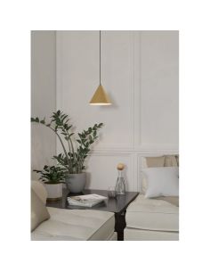 Luminária pendente cônica com 1 lâmpada, 1 lâmpada E27 (não incluída), acabamento em latão dourado escovado e cabo têxtil preto, 2