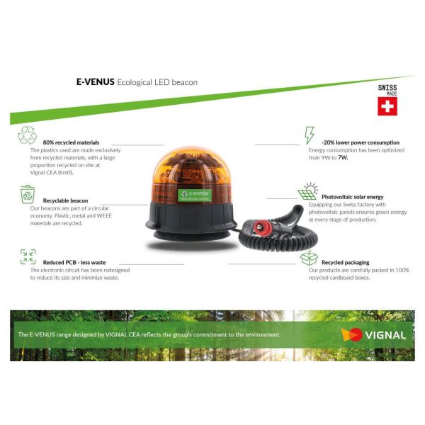 Rotativo LED ecológico ámbar magnético E-VENUS doble flash 12–24V ECE R65