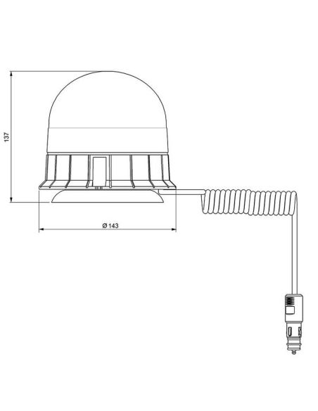 Medidas Rotativo LED ecológico ámbar magnético E-VENUS doble flash 12–24V ECE R65