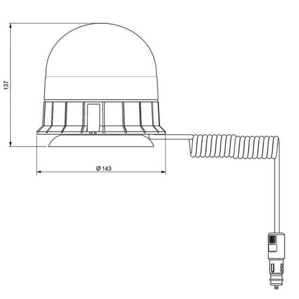 Medidas Rotativo LED ecológico ámbar magnético E-VENUS doble flash 12–24V ECE R65