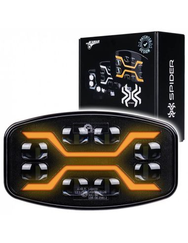Phare LED X-SPIDER avec feux de route, feux de position et stroboscope ambre L3436 12–24V R65, R148, R149