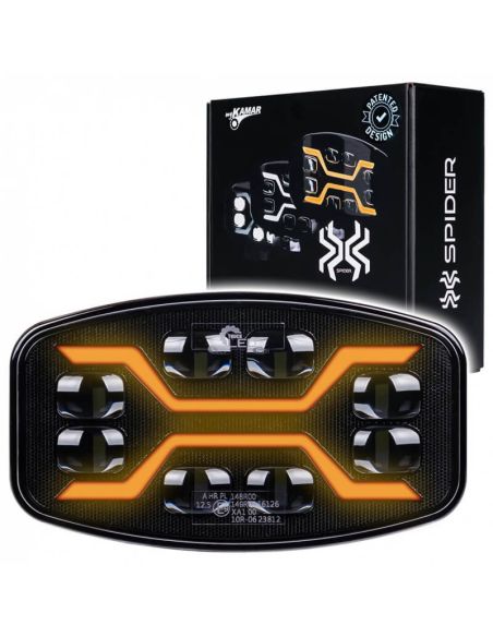 Faro LED X-SPIDER con luz de carretera, posición y estrobo ámbar L3436 12–24V R65, R148, R149