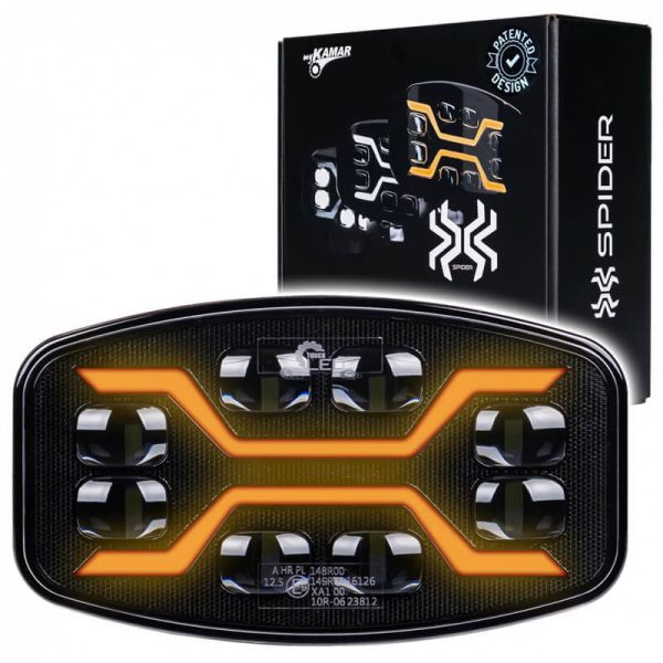 Faro LED X-SPIDER con luz de carretera, posición y estrobo ámbar L3436 12–24V R65, R148, R149
