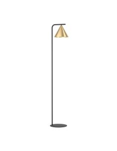 Lámpara de pie NARICES 1 luz E27, base curva negra y pantalla latón cepillado con interior dorado, altura 1620m