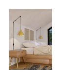 Lámpara de pared y techo flexible NARICES 1 luz E27, latón dorado y cable negro extra largo 3m, directo a enchufe