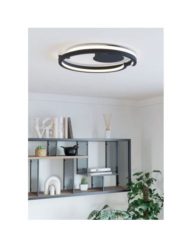 Luminária de teto LED MEZZOMONTE CCT 20W 2220lm 2700-6500K preta, dimerizável com controle remoto, Ø 480mm