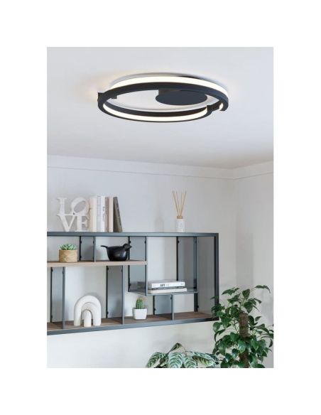 Plafón LED de techo negro MEZZOMONTE CCT 20W 2220Lm 2700-6500K, regulable con mando, Ø 480mm