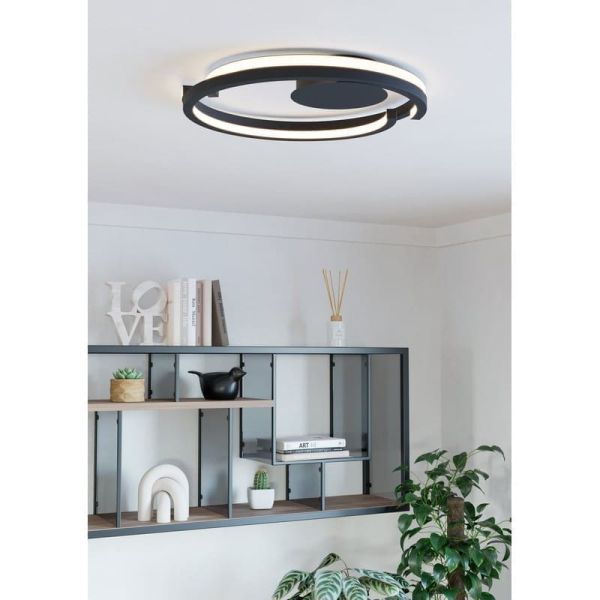 Plafón LED de techo negro MEZZOMONTE CCT 20W 2220Lm 2700-6500K, regulable con mando, Ø 480mm