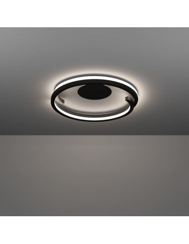 Plafón LED de techo negro MEZZOMONTE CCT 20W 2220Lm 2700-6500K, regulable con mando, Ø 480mm