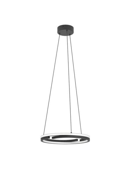 Luminária pendente LED MEZZOMONTE, anel duplo dimerizável, CCT 20W, 2220 lúmens, 2700-6500K com controle remoto, preta, Ø480 mm