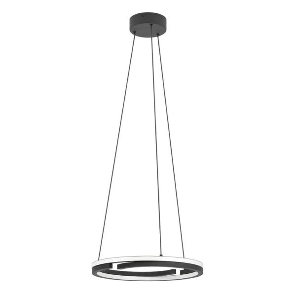 Lámpara colgante LED MEZZOMONTE doble anillo regulable CCT 20W, 2220Lm, 2700-6500K con mando, negra, Ø480 mm