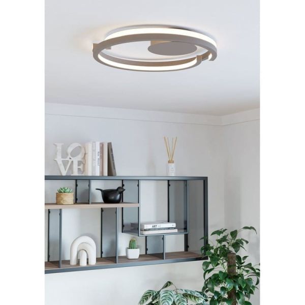 Luminária de teto LED MEZZOMONTE CCT 40W, dimerizável, cor areia, 3200 lm, 2700-6500K, com controle remoto, Ø480 mm