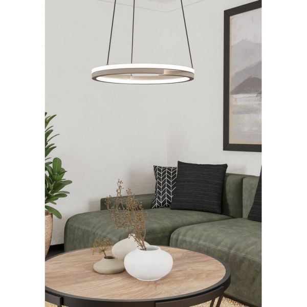 Lámpara colgante LED Eglo MEZZOMONTE regulable CCT 40W, 3200 lm, 2700-6500K con mando, color arena, Ø480 mm
