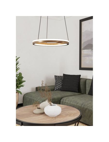 Lámpara colgante LED MEZZOMONTE regulable CCT 20W, 2220Lm, 2700-6500K con mando, negro y bronce, Ø480 mm