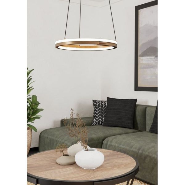 Lámpara colgante LED MEZZOMONTE regulable CCT 20W, 2220Lm, 2700-6500K con mando, negro y bronce, Ø480 mm