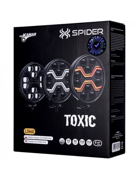 Caixa de farol LED X-SPIDER TOXIC L3440 com farol alto, luz de posição e estrobo âmbar 12–24V