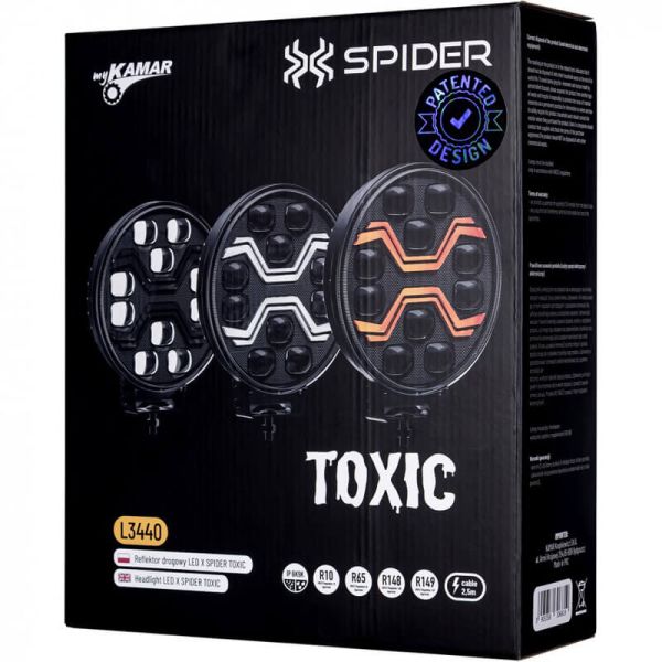 Boîtier de phare LED X-SPIDER TOXIC L3440 avec feux de route, feux de position et stroboscope ambre 12–24 V