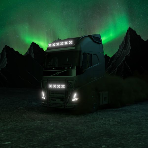 Camión con Faro LED X-SPIDER TOXIC L3440 con luz de carretera, posición y estrobo ámbar 12–24V