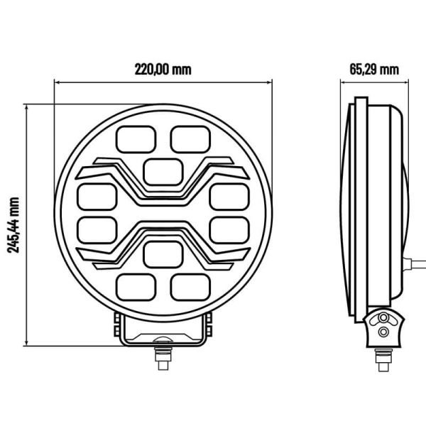 Medidas Faro LED X-SPIDER TOXIC L3440 con luz de carretera, posición y estrobo ámbar 12–24V