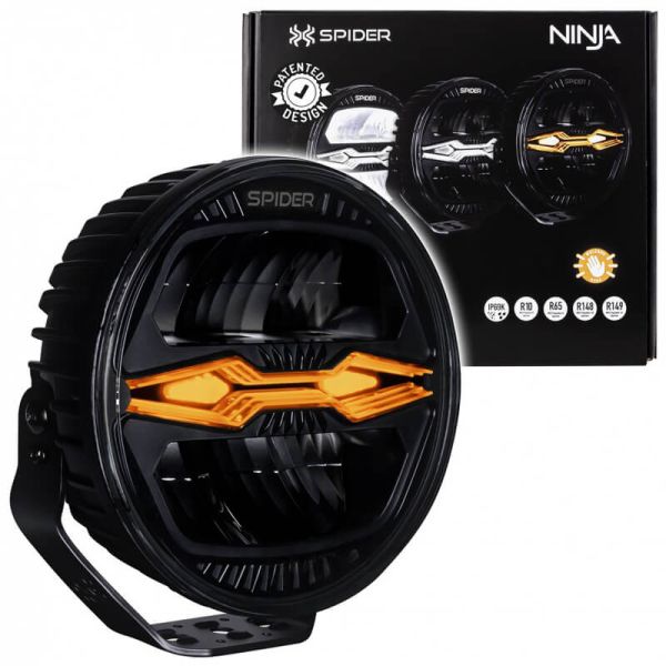 Faro LED X-SPIDER NINJA redondo 9” con luz de carretera, posición y estroboscopico ámbar