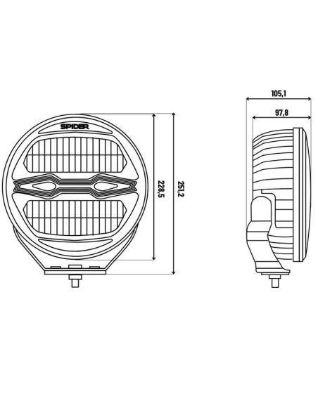 Dimensions : Phare avant rond à LED X-SPIDER NINJA de 9 pouces avec feux de route, feux de position et stroboscope ambre
