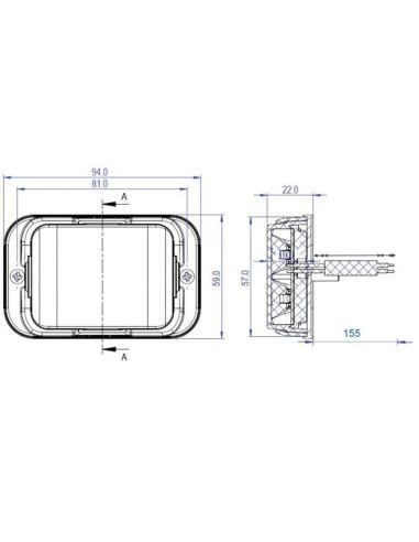 Medidas Luz direccional LED ámbar SESALY SESA Pulsar XL 12–24V ECE R65 Clase 2 IP69K