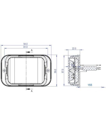 Medidas Luz direccional LED ámbar SESALY SESA Pulsar XL 12–24V ECE R65 Clase 2 IP69K