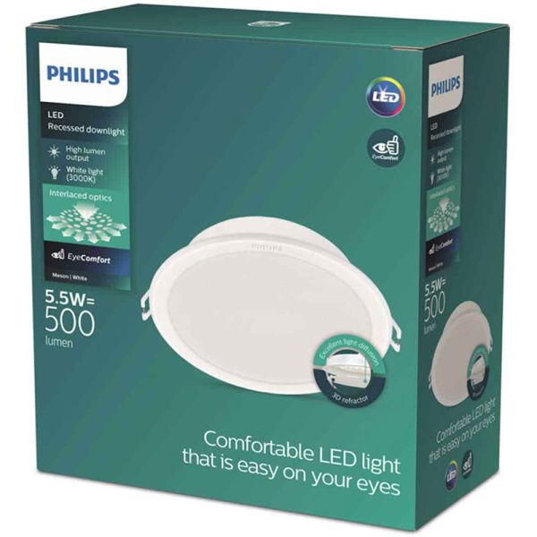 Downlight LED empotrable redondo MESON 5,5W 3000K/4000K/6500K 500/550Lm blanco, Ø90mm - corte Ø80mm