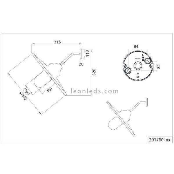 Medidas BRENTA E27 IP44 luminária de parede externa branca para fachadas e terraços 201760142 Trio lighting