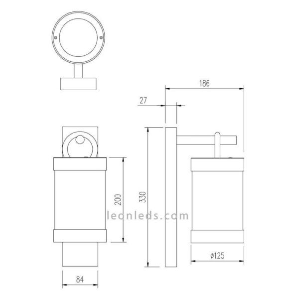 Medidas Aplique exterior SAMBESI antracita con sensor crepuscular E27 IP44