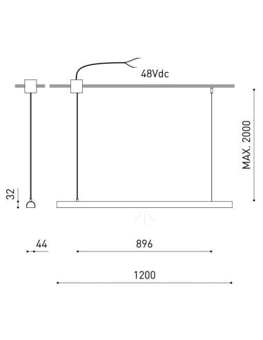 Lámpara suspensión modular LED DIVI Initial negro con luz directa 13,5W 3000K 1650Lm, 115º, 1200mm