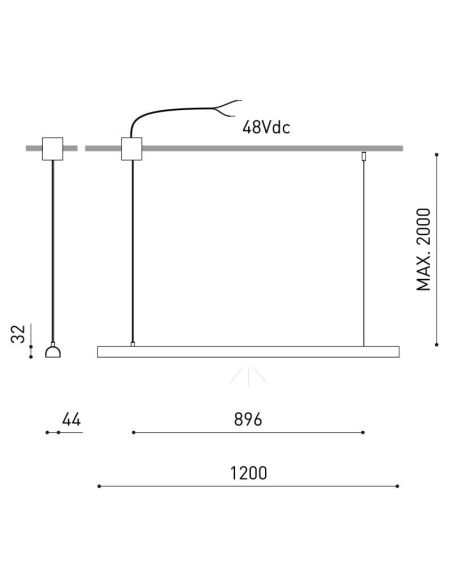 Lámpara suspensión modular LED DIVI directo Initial & End negro, 13,5W 3000K 1650Lm 115º, 1200mm