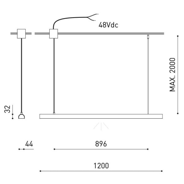 Lámpara suspensión modular LED DIVI directo Initial & End negro, 13,5W 3000K 1650Lm 115º, 1200mm