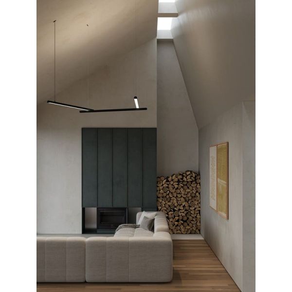 Luminária pendente modular DIVI Direct Initial & End em LED, preta, 13,5 W, 3000 K, 1650 lúmens, 115º, 1200 mm